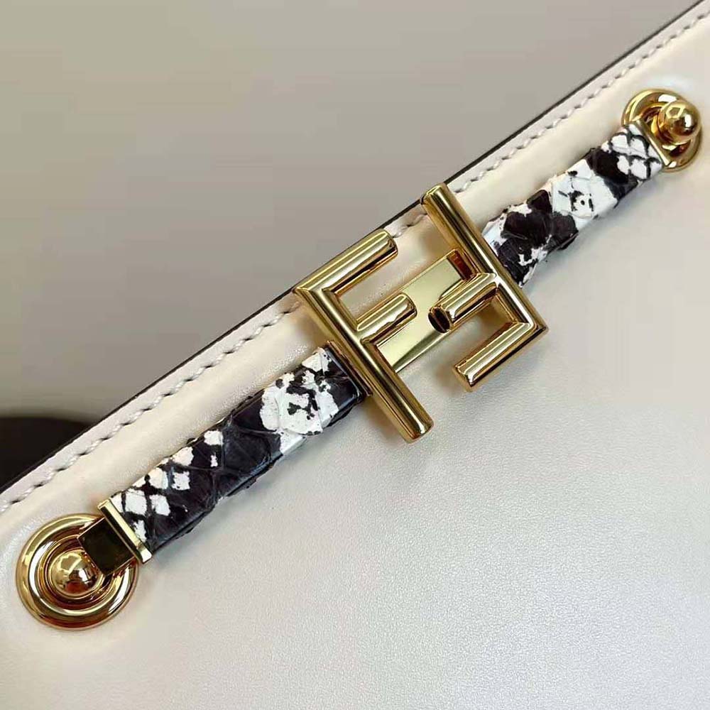 Fendi Women Touch White Leather Bag with Metal FF Clasp