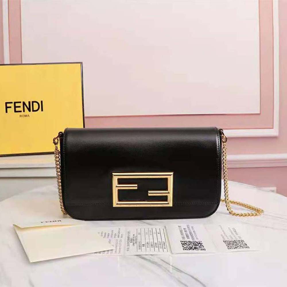 Fendi Women Wallet on Chain with Pouches Leather Mini-Bag-Black