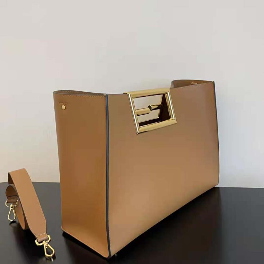 Fendi Women Way Medium Made of Camellia-Colored Leather Bag-Brown