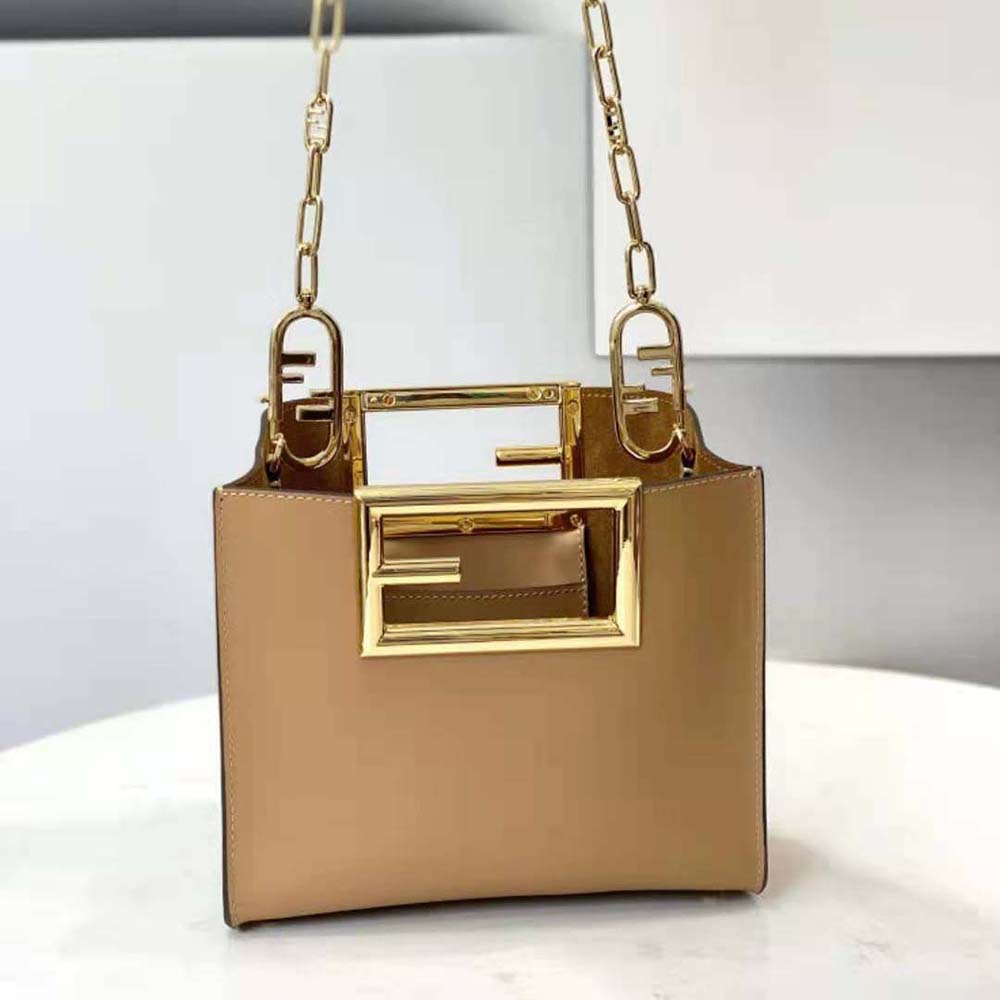 Fendi Women Way Small Made of Camellia-Colored Leather Bag-Brown