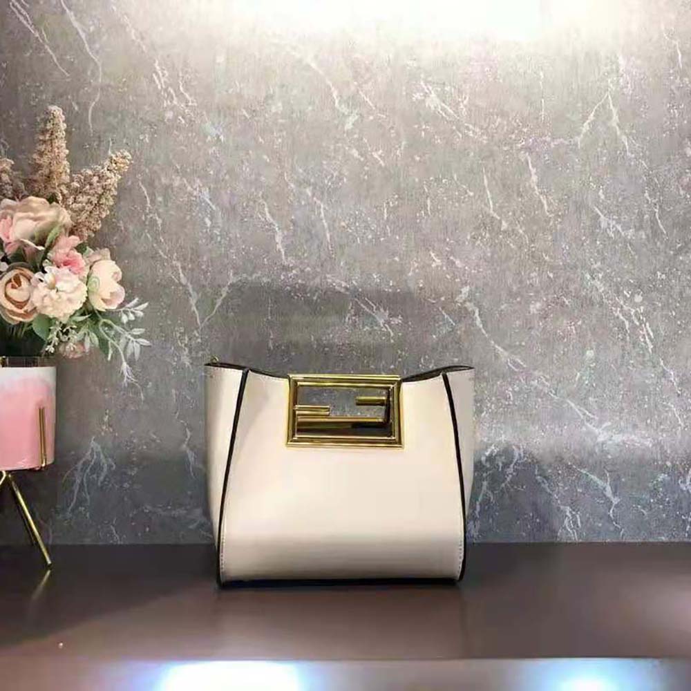 Fendi Women Way Small Made of Camellia-Colored Leather Bag-White