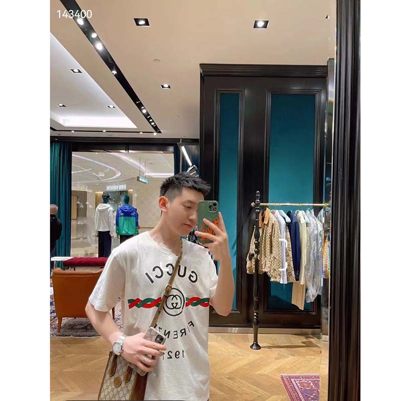 G*u*i gg men cotton jersey ‘G*u*i firenze 1921’ white t-shirt crewneck oversize fit