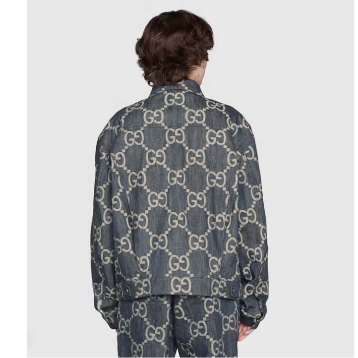 G*u*i gg men pineapple jacket blue ivory jumbo gg jacquard denim
