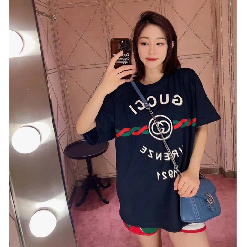 G*u*i gg women cotton jersey ‘G*u*i firenze 1921’ t-shirt crewneck oversize fit