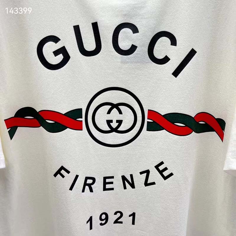 G*u*i gg men cotton jersey ‘G*u*i firenze 1921’ white t-shirt crewneck oversize fit