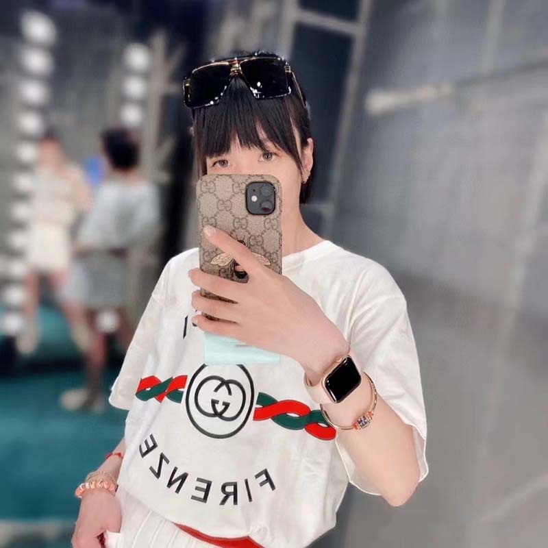G*u*i gg women cotton jersey ‘G*u*i firenze 1921’ white t-shirt crewneck oversize fit