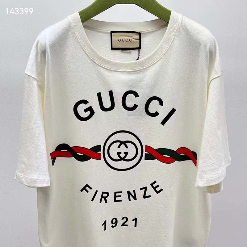G*u*i gg men cotton jersey ‘G*u*i firenze 1921’ white t-shirt crewneck oversize fit