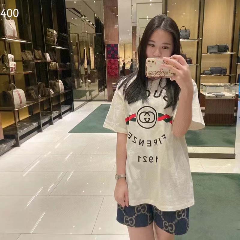 G*u*i gg women cotton jersey ‘G*u*i firenze 1921’ white t-shirt crewneck oversize fit