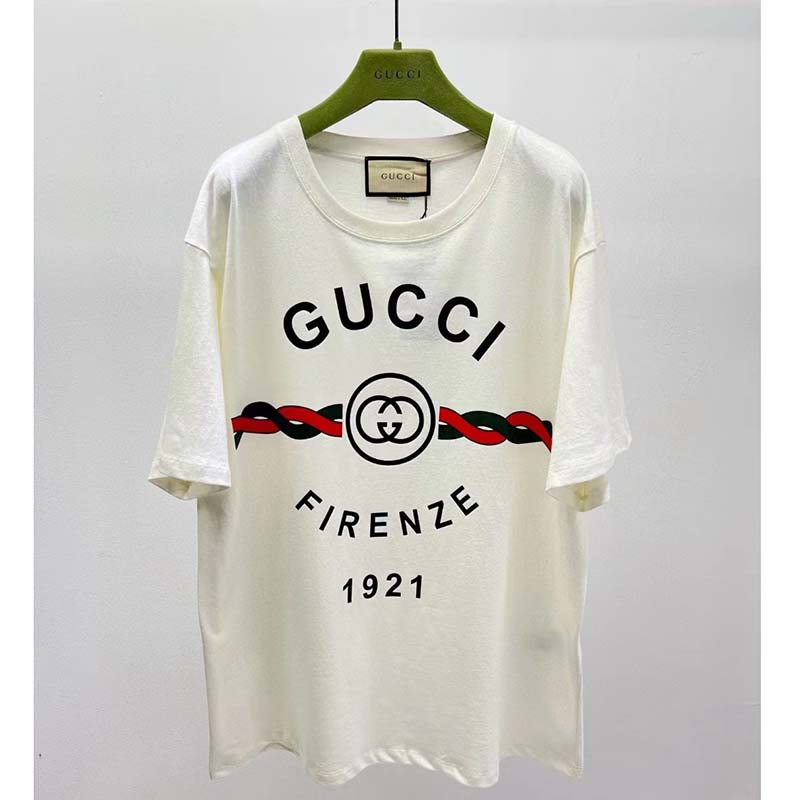 G*u*i gg men cotton jersey ‘G*u*i firenze 1921’ white t-shirt crewneck oversize fit
