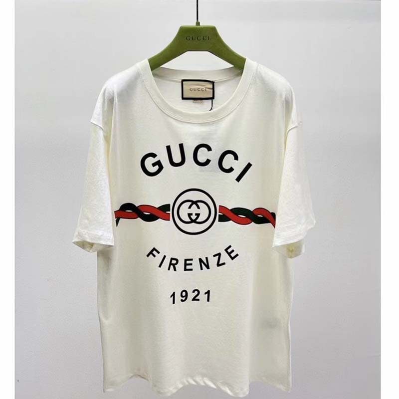 G*u*i gg men cotton jersey ‘G*u*i firenze 1921’ white t-shirt crewneck oversize fit