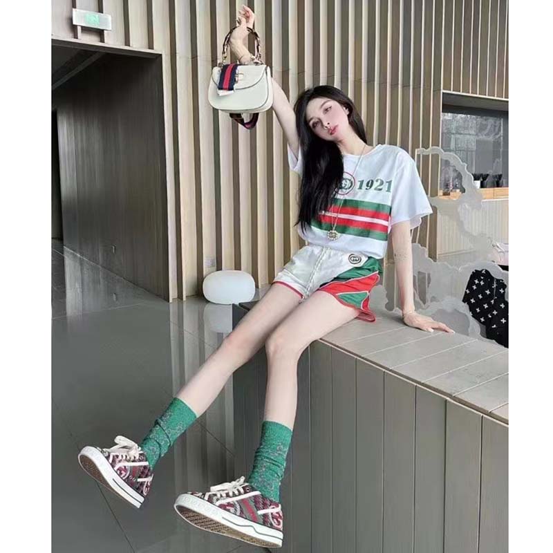 G*u*i gg women cotton t-shirt white cotton jersey crewneck oversize fit