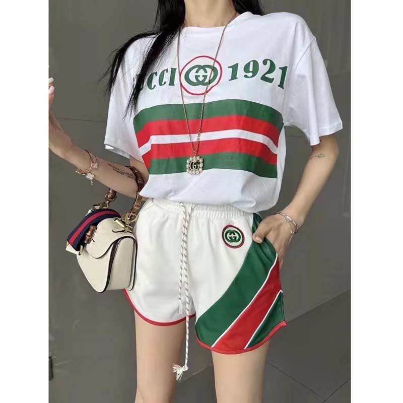 G*u*i gg women cotton t-shirt white cotton jersey crewneck oversize fit