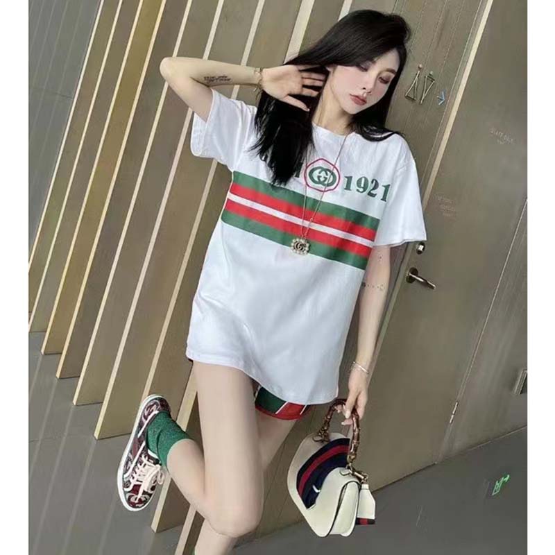 G*u*i gg women cotton t-shirt white cotton jersey crewneck oversize fit