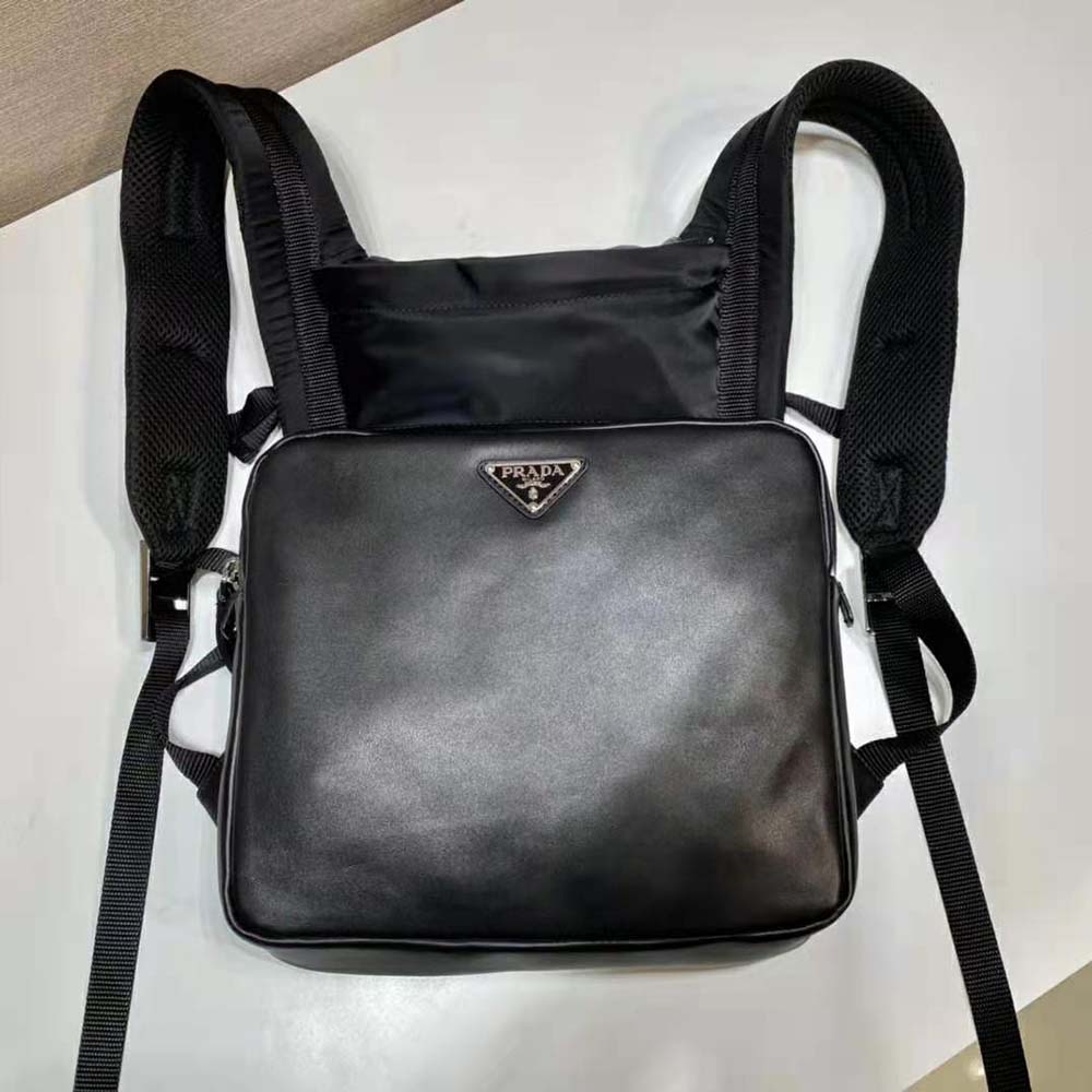 Prada Women Leather Backpack with Hood-Black