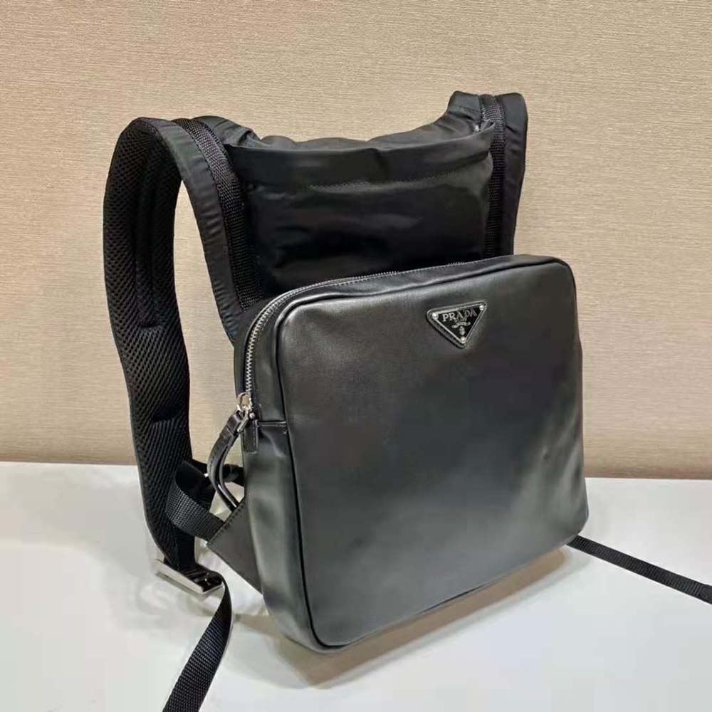 Prada Women Leather Backpack with Hood-Black