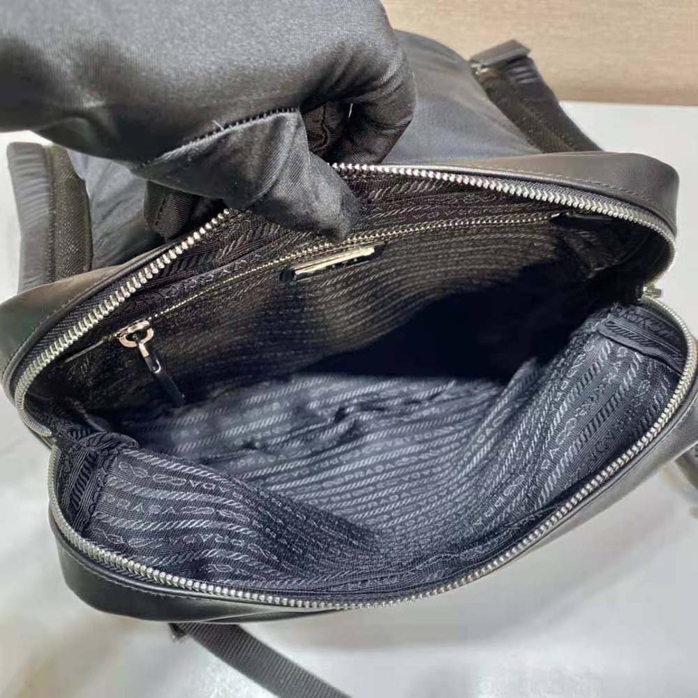 Prada Women Leather Backpack with Hood-Black