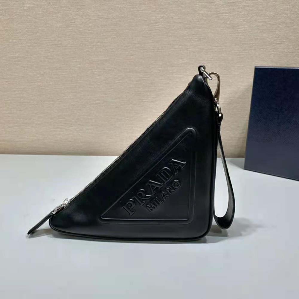 Prada Women Leather Triangle Leather Pouch-Black