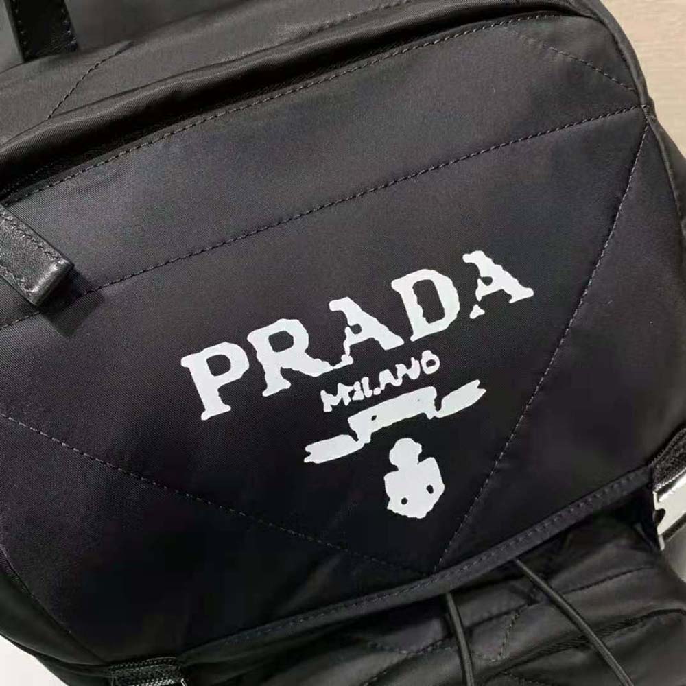 Prada Unisex Re-Nylon Padded Backpack with Hood-Black