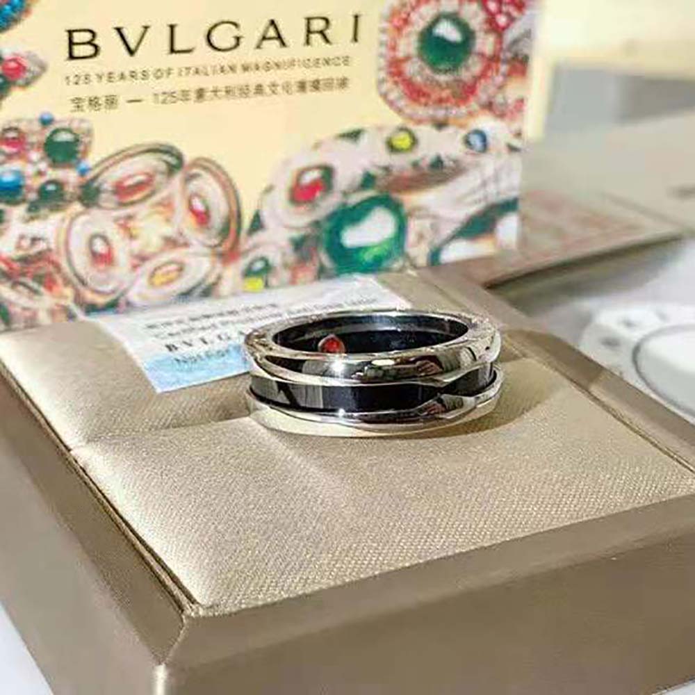Bvlgari Women Save the Children One-band Sterling Silver Ring with Black Ceramic