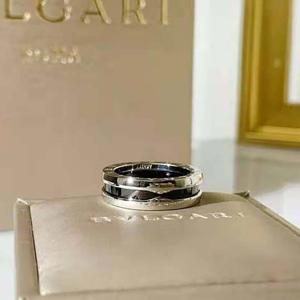 Bvlgari Women Save the Children One-band Sterling Silver Ring with Black Ceramic