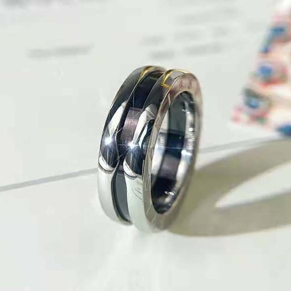 Bvlgari Women Save the Children One-band Sterling Silver Ring with Black Ceramic