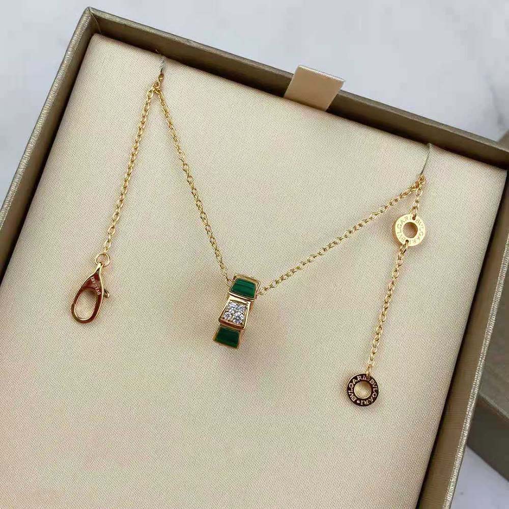 Bvlgari Women Serpenti Viper 18 KT Rose Gold Necklace Set with Malachite Elements