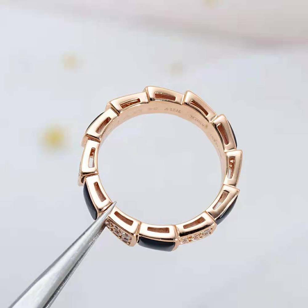 Bvlgari Women Serpenti Viper Band Ring in 18 KT Rose Gold-Black