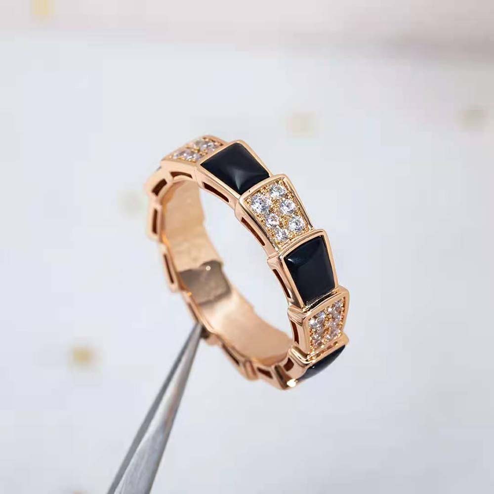 Bvlgari Women Serpenti Viper Band Ring in 18 KT Rose Gold-Black