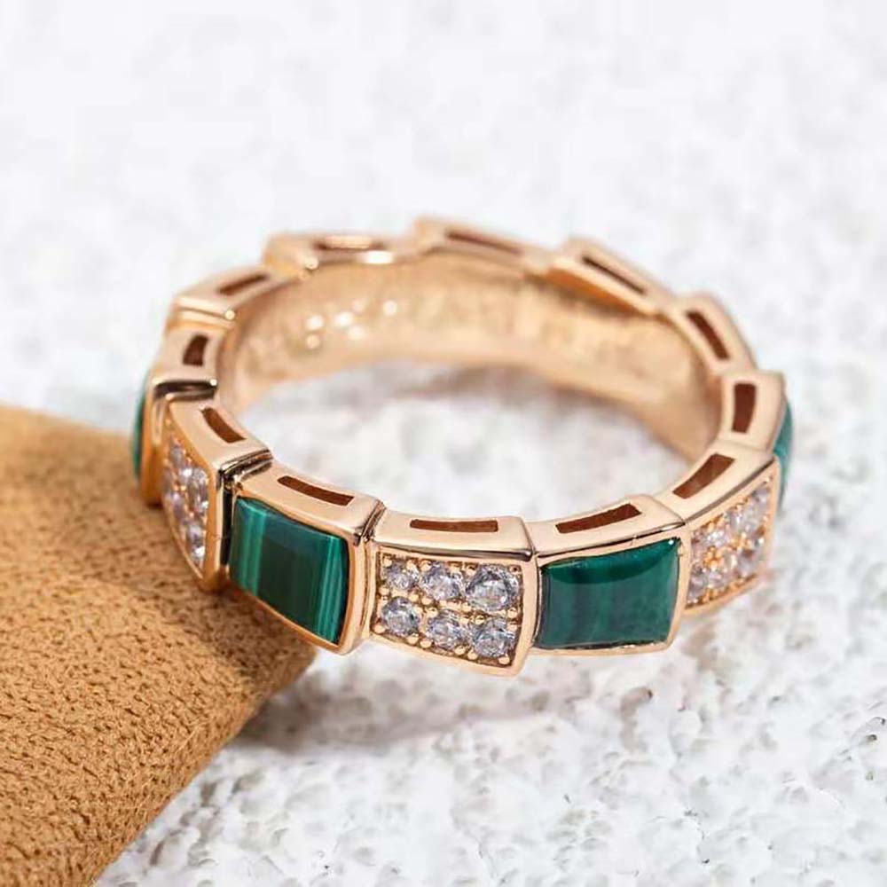 Bvlgari Women Serpenti Viper Band Ring in 18 KT Rose Gold-Green