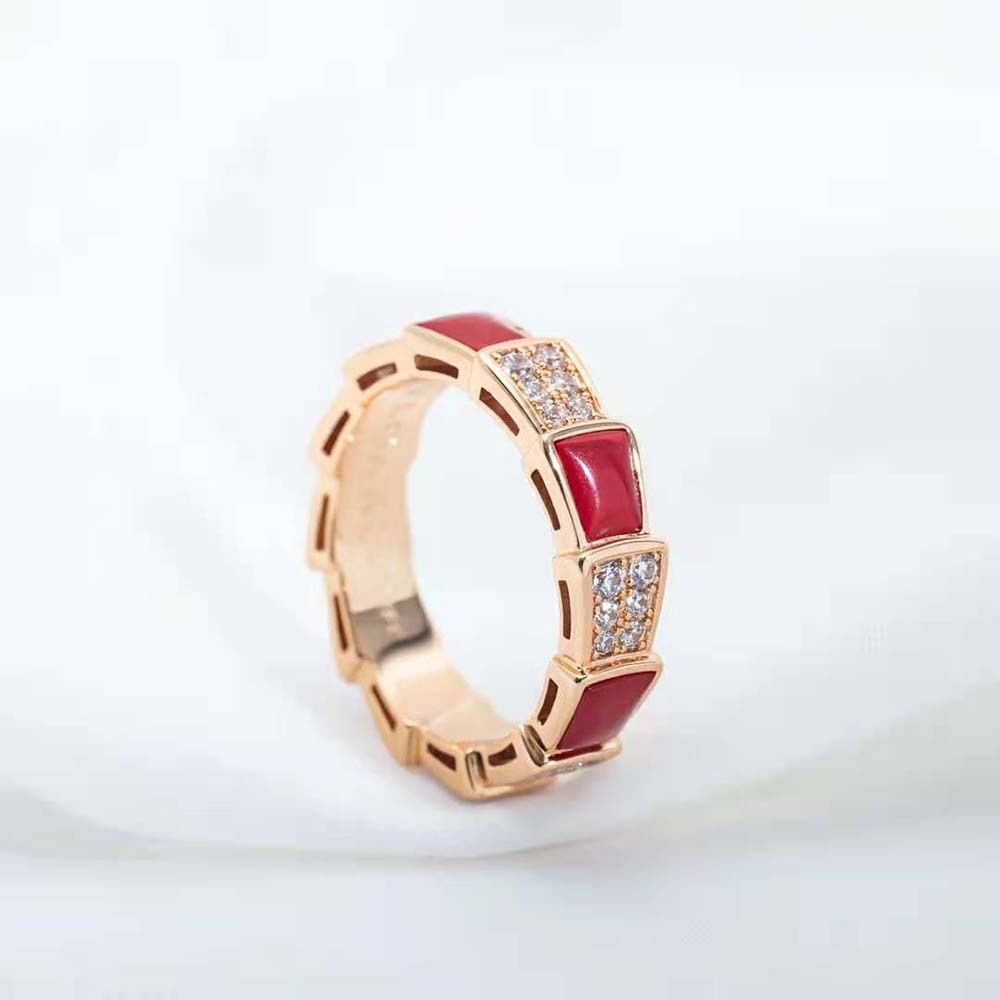 Bvlgari Women Serpenti Viper Band Ring in 18 KT Rose Gold-Red