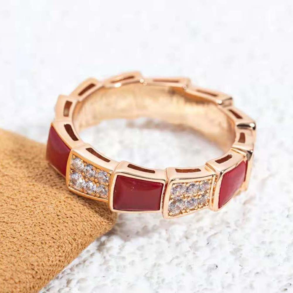 Bvlgari Women Serpenti Viper Band Ring in 18 KT Rose Gold-Red
