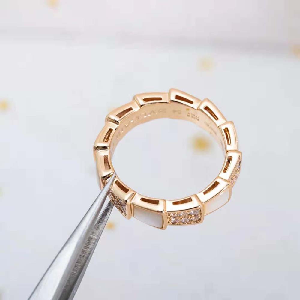 Bvlgari Women Serpenti Viper Band Ring in 18 KT Rose Gold-White