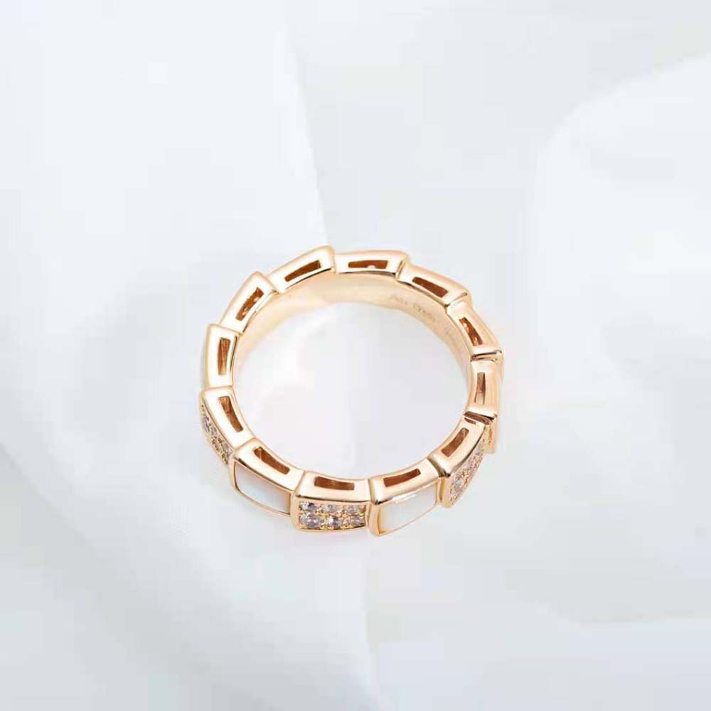 Bvlgari Women Serpenti Viper Band Ring in 18 KT Rose Gold-White