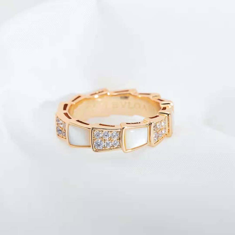 Bvlgari Women Serpenti Viper Band Ring in 18 KT Rose Gold-White