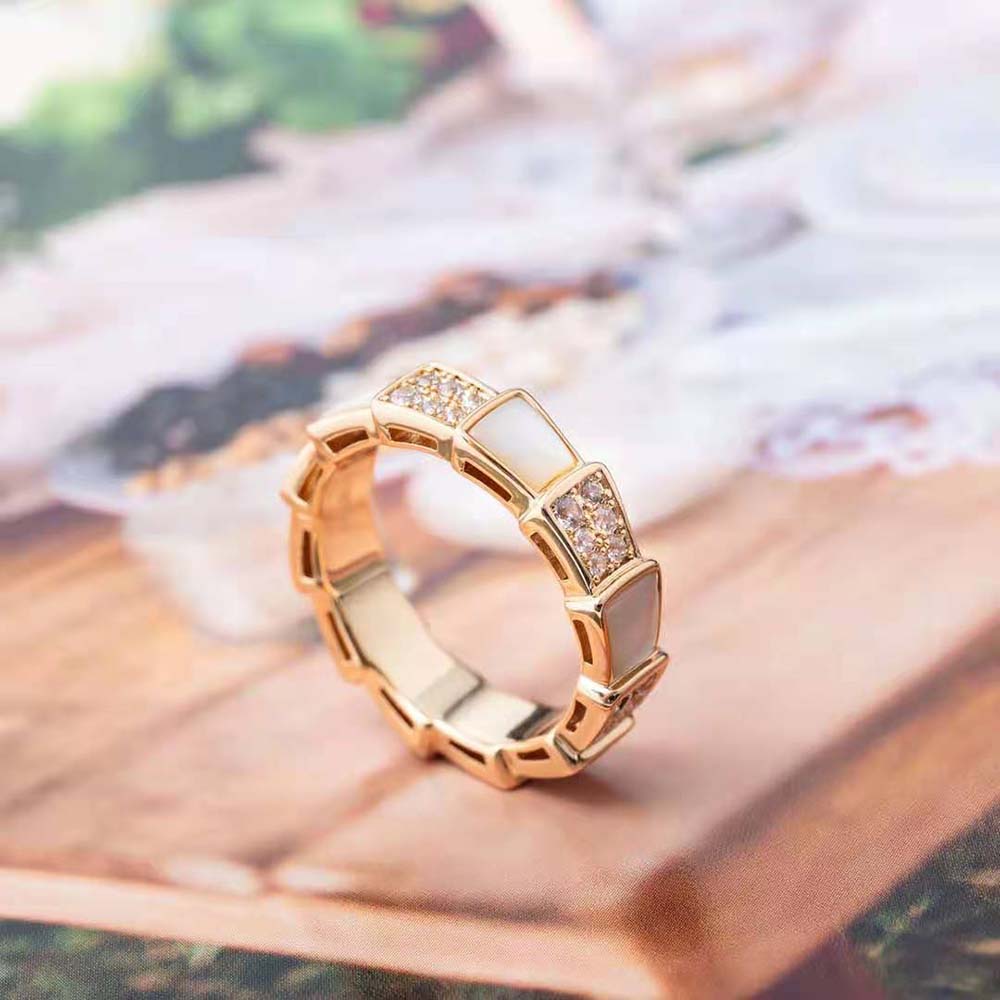 Bvlgari Women Serpenti Viper Band Ring in 18 KT Rose Gold-White