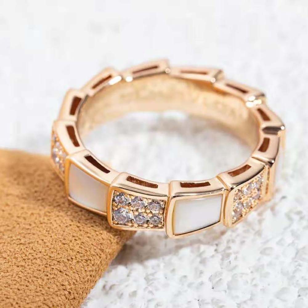 Bvlgari Women Serpenti Viper Band Ring in 18 KT Rose Gold-White