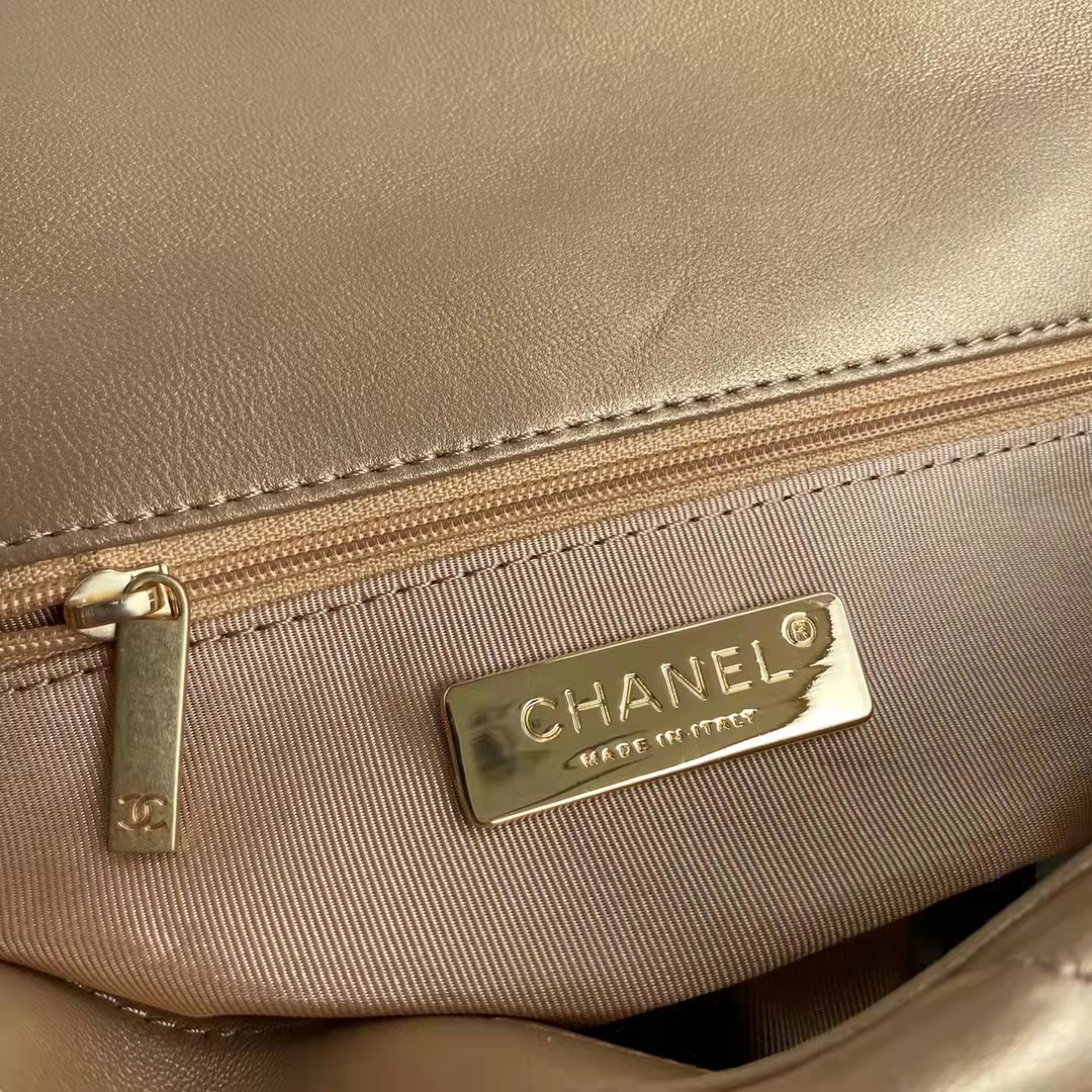 Chanel CC Women 19 Handbag Metallic Lambskin Gold Silver Tone Gold Bag