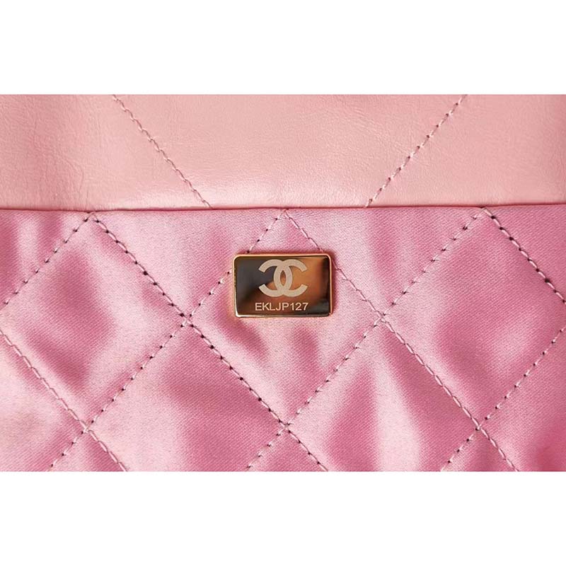 Chanel Women 22 Small Handbag Shiny Calfskin Gold-Tone Metal Coral Pink