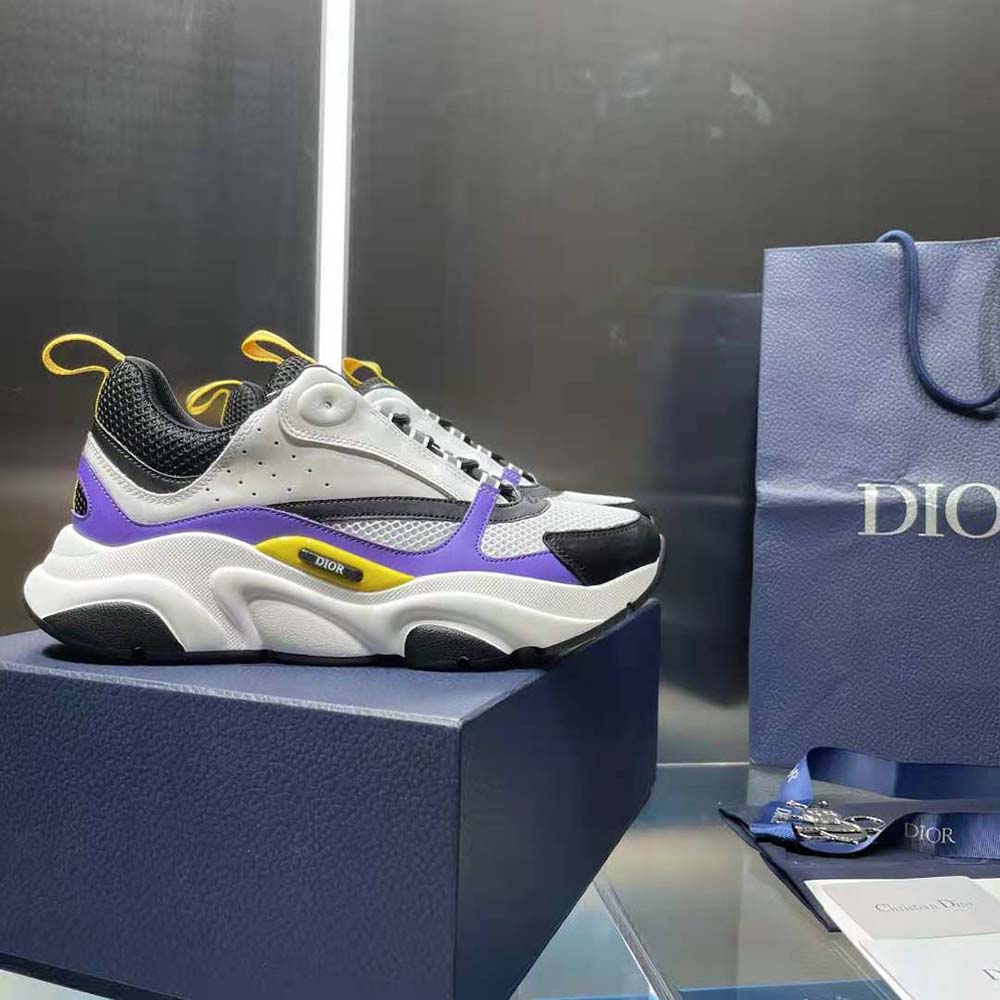 Dior Men B22 Sneaker Violet and White Calfskin with White and Black Technical Mesh