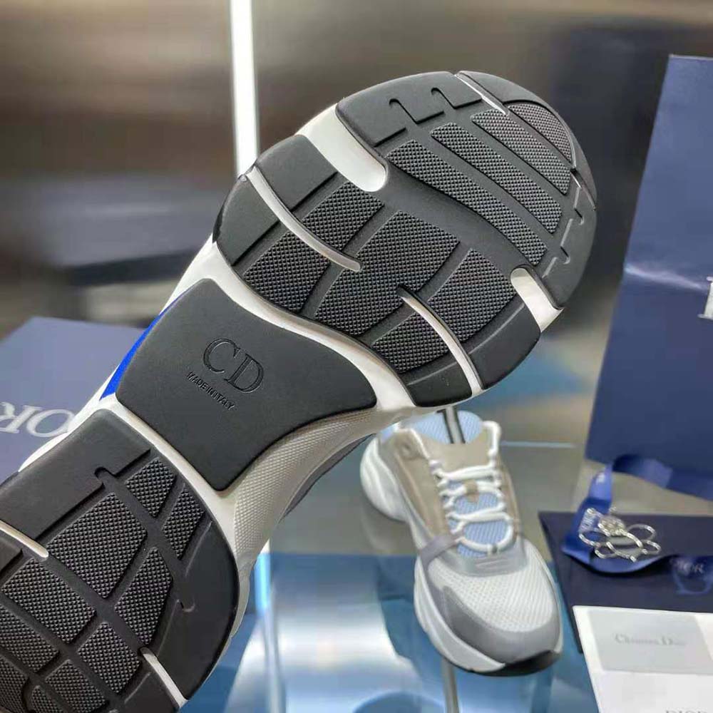 Dior Men B22 Sneaker White and Blue Technical Mesh and Gray Calfskin
