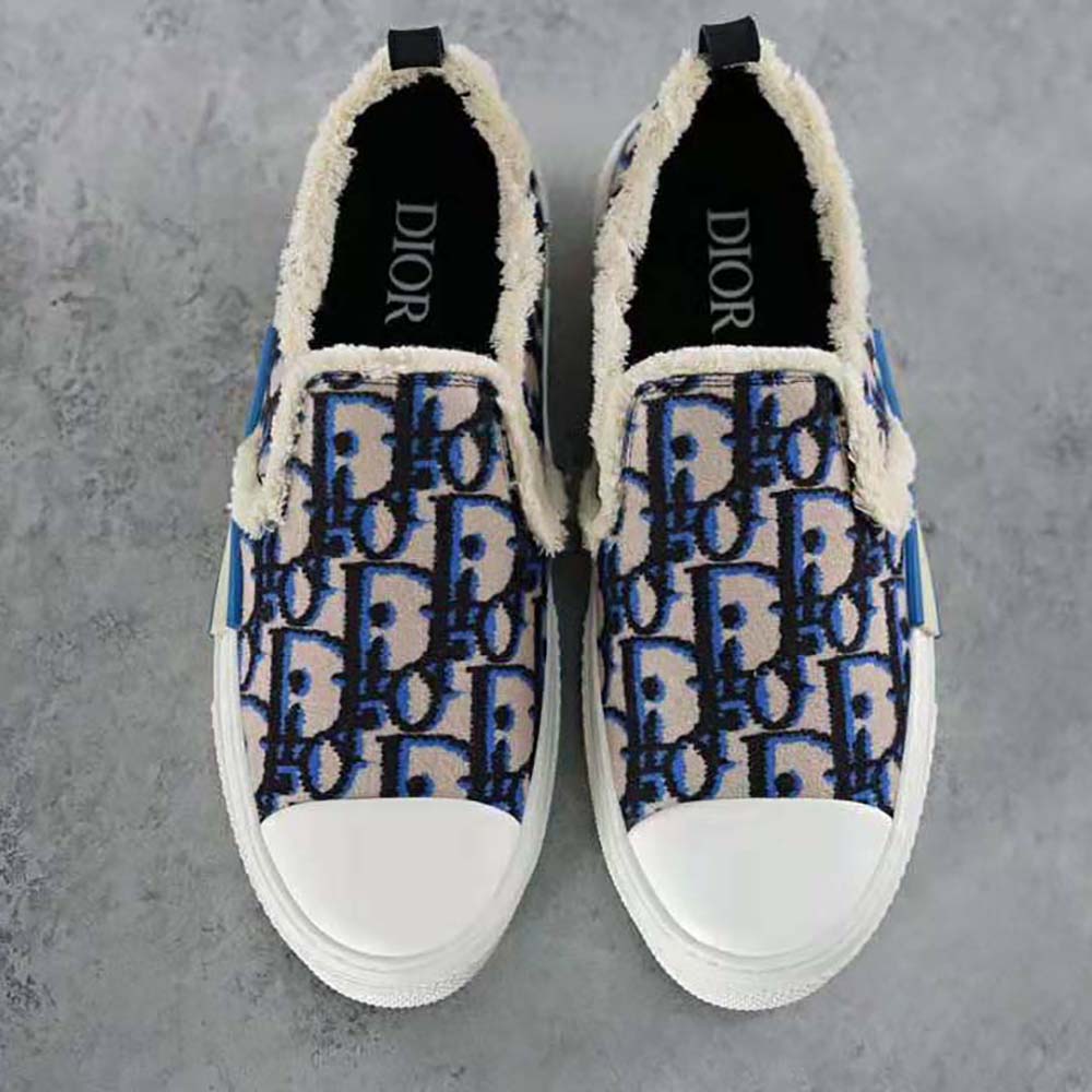 Dior Men B23 Slip-on Sneaker Beige Black and Navy Blue Dior Oblique Tapestry