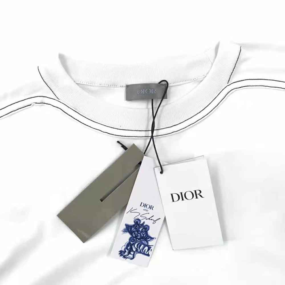 Dior Men Dior and Kenny Scharf T-shirt Relaxed Fit White Cotton Jersey