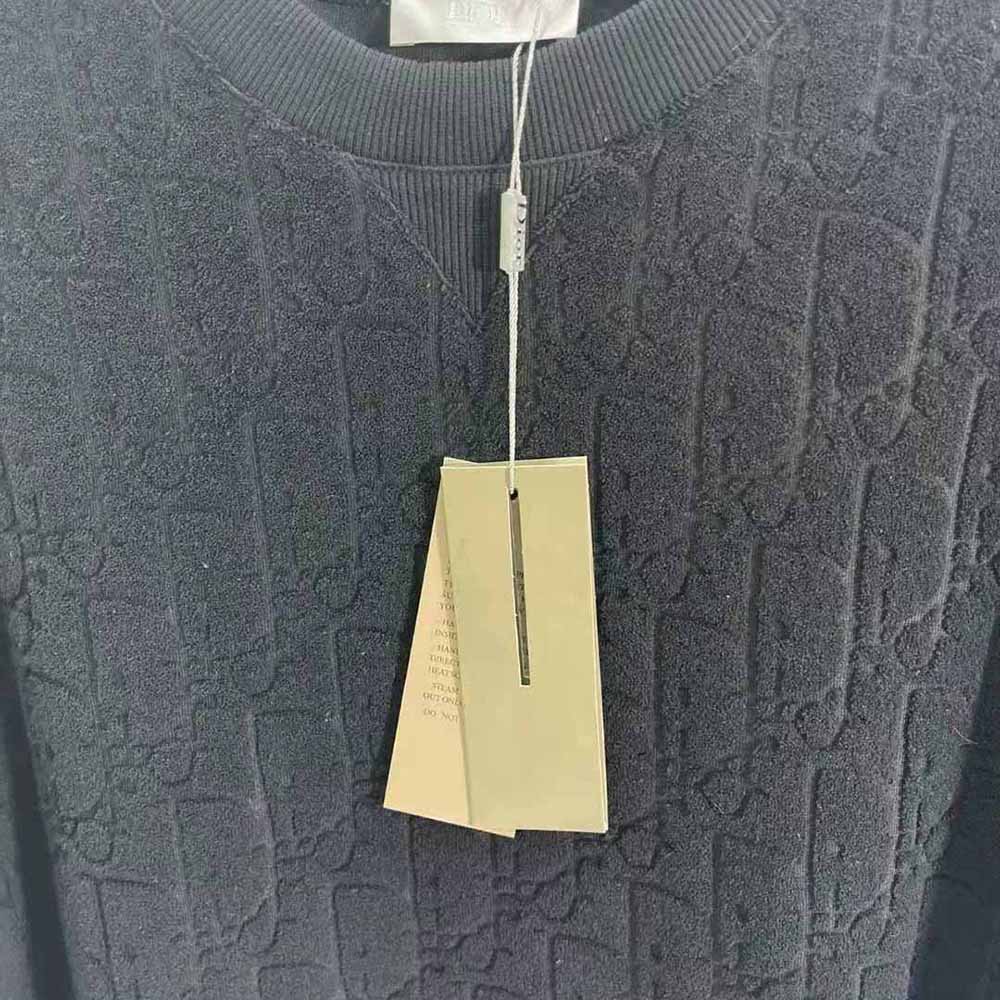 Dior Men Oblique T-shirt Relaxed Fit Navy Blue Terry Cotton Jacquard