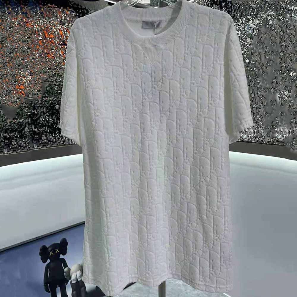 Dior Men Oblique T-shirt Relaxed Fit Off-White Terry Cotton Jacquard