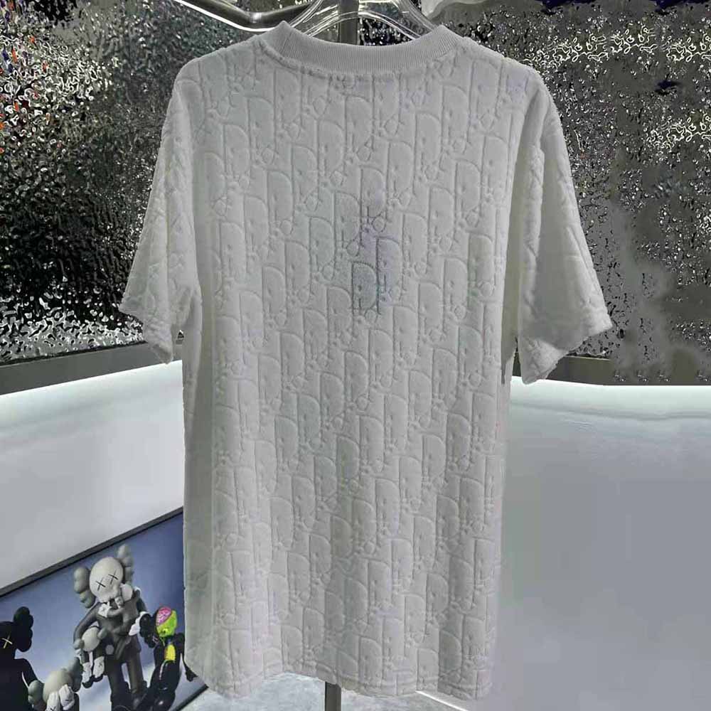 Dior Men Oblique T-shirt Relaxed Fit Off-White Terry Cotton Jacquard