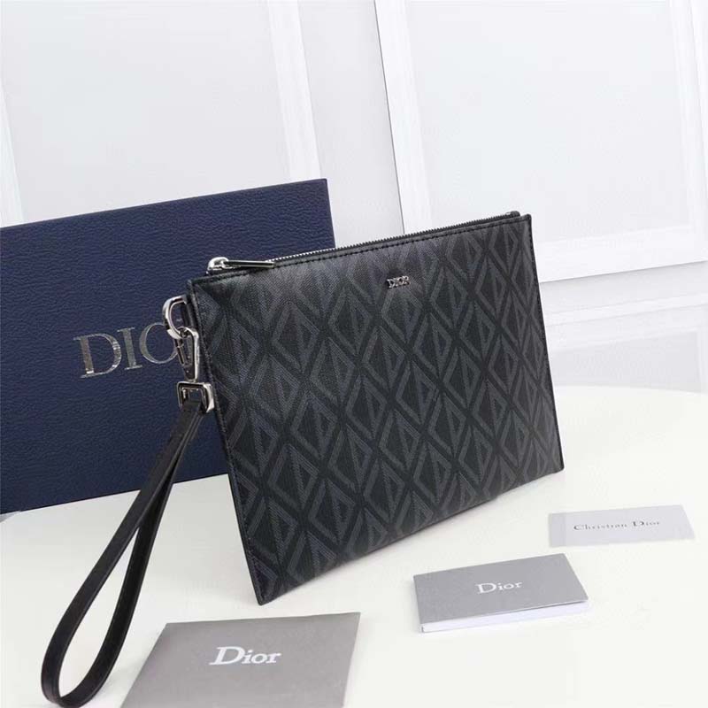 dior unisex a5 pouch black cd Di*m*nd canvas smooth calfskin