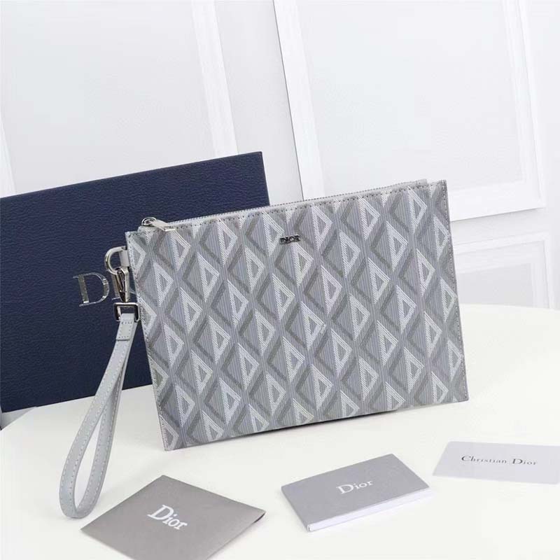 dior unisex a5 pouch gray cd Di*m*nd canvas smooth calfskin