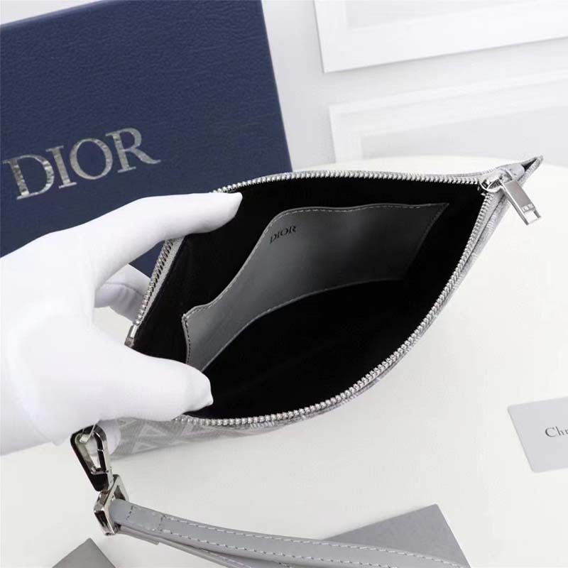 dior unisex a5 pouch gray cd Di*m*nd canvas smooth calfskin