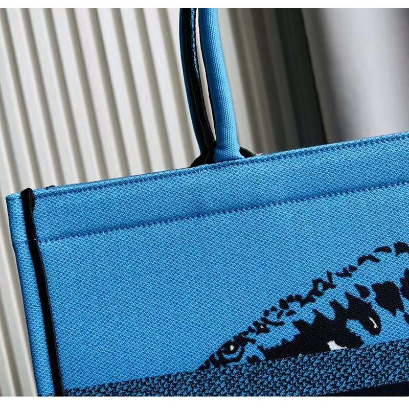 Dior Unisex CD Large Book Tote Blue Pink D-Jungle Pop Embroidery