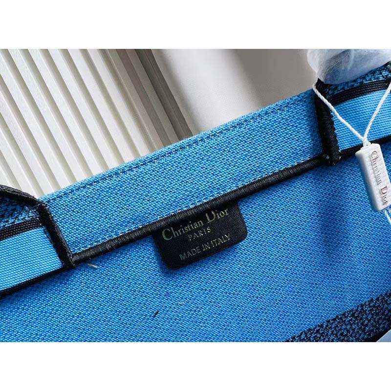 Dior Unisex CD Large Book Tote Blue Pink D-Jungle Pop Embroidery